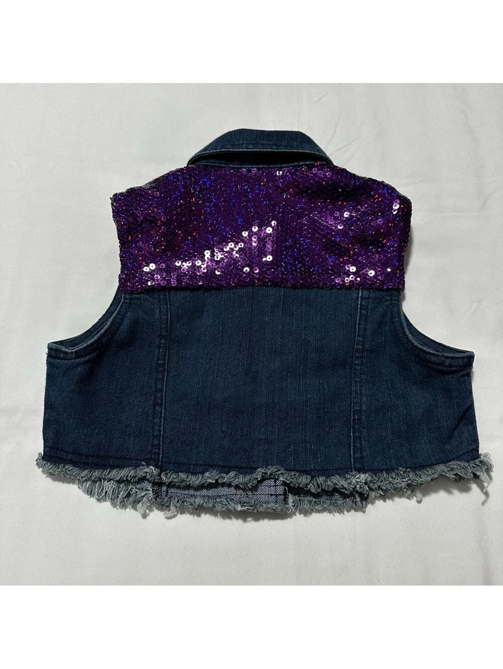 WEISSMAN Denim Purple Sequin Vest Girls Size Small EUC